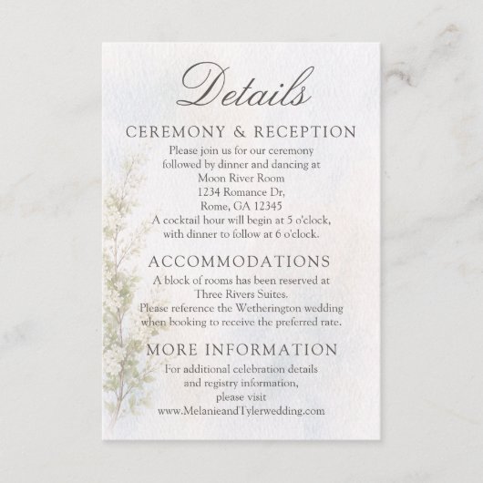 Elegant Botanical Wedding/Reception Details Card エンクロージャーカード (正面)