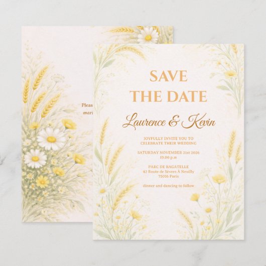 Elegant Botanical Wedding Save the date セーブザデート (正面/裏面)