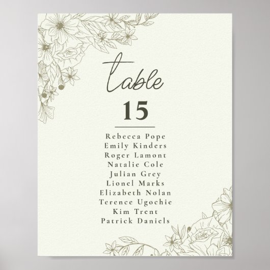 Elegant Botanical Wedding Seating Chart Table Sign ポスター (正面)