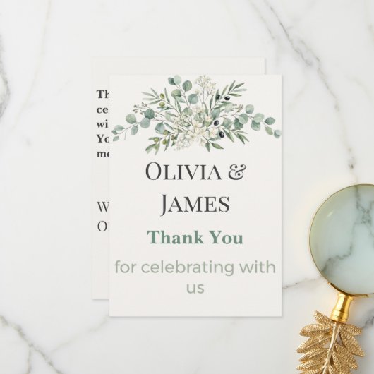 Elegant Botanical Wedding Thank You Card サンキューカード (正面/裏面インサイチュ)