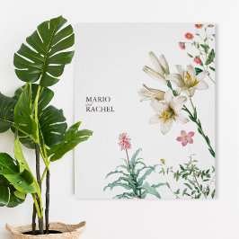 Elegant Botanical White Lily & Wildflower Wedding ポスター