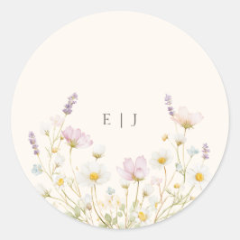 Elegant Botanical Wildflowers Monogram Wedding ラウンドシール