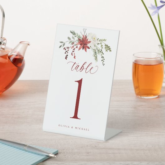 Elegant Botanical Winter Wedding Table Numbers 台座サイン (インサイチュ)