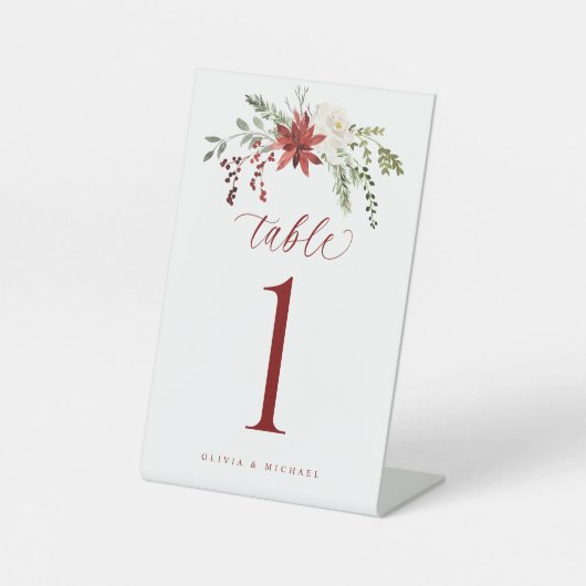 Elegant Botanical Winter Wedding Table Numbers 台座サイン (正面)