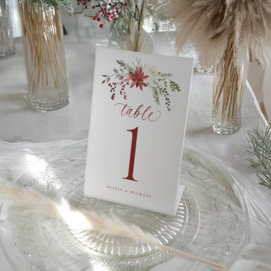 Elegant Botanical Winter Wedding Table Numbers 台座サイン