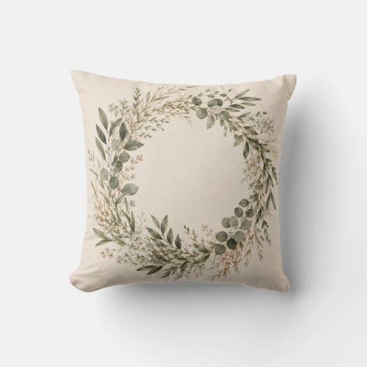 Elegant Botanical Wreath Decorative Pillow クッション (正面)