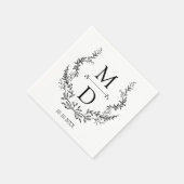 Elegant Botanical Wreath Monogram Wedding  スタンダードカクテルナプキン (角)