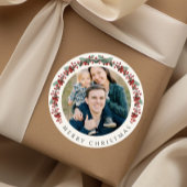 Elegant Botanical Wreath Photo Christmas ラウンドシール