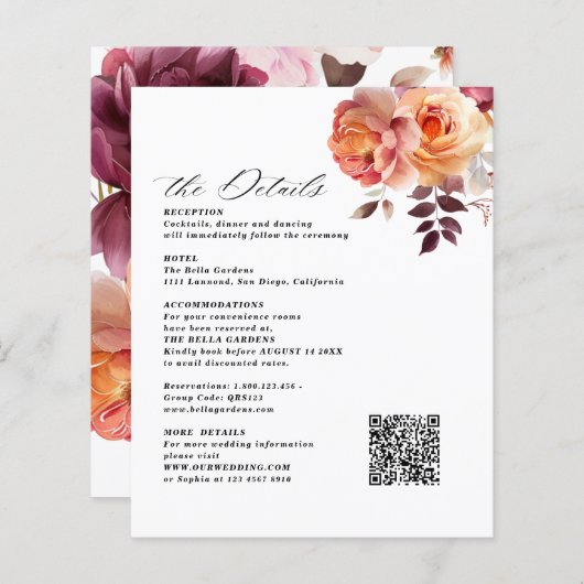 Elegant Bouquet Burgundy Wedding Enclosure Cards (正面/裏面)