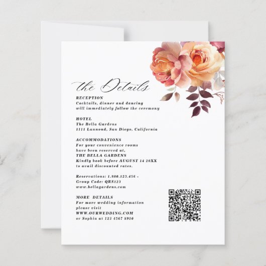 Elegant Bouquet Burgundy Wedding Enclosure Cards (正面)