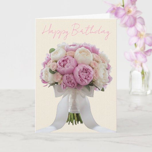 Elegant Bouquet of Peonies Custom Text Birthday  カード (蘭)