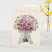 Elegant Bouquet of Peonies Custom Text Birthday  カード (黄色い花)