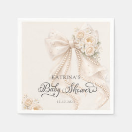 Elegant Bow and Flowers Girl Baby Shower スタンダードカクテルナプキン