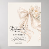 Elegant Bow and Pearl Bridal Shower Welcome ポスター (正面)