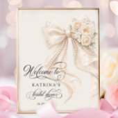 Elegant Bow and Pearl Bridal Shower Welcome ポスター