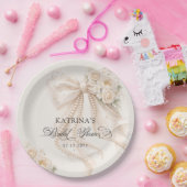 Elegant Bow and Pearl Pastel Bridal Shower ペーパープレート (パーティー)