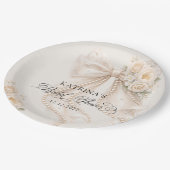 Elegant Bow and Pearl Pastel Bridal Shower ペーパープレート (アングル)