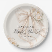 Elegant Bow and Pearl Pastel Bridal Shower ペーパープレート (正面)
