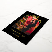 Elegant Bow Arch Chic Black Christmas Photo Gold 箔シーズンカード (回転した状態)