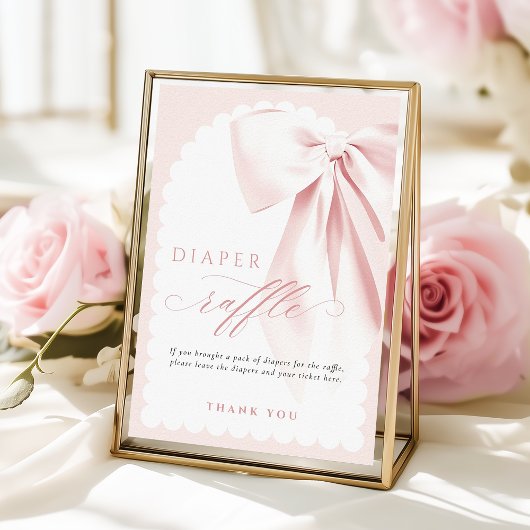 Elegant Bow Baby Shower Diaper Raffle Table Sign ポスター