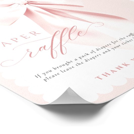 Elegant Bow Baby Shower Diaper Raffle Table Sign ポスター (角)