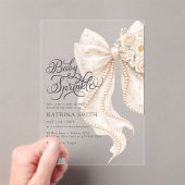 Elegant Bow Baby Sprinkle Floral Girl Baby Shower アクリル招待状 (インサイチュ (ポータブル))