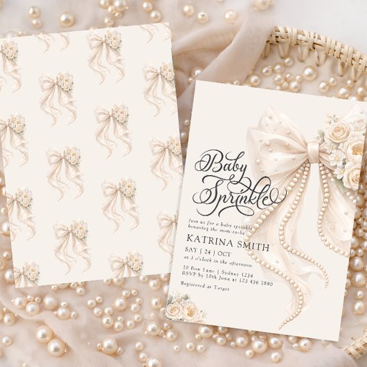 Elegant Bow Baby Sprinkle Floral Girl Baby Shower 招待状