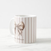 Elegant Bow Beige Stripes Name Mug コーヒーマグカップ (正面左)