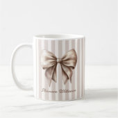Elegant Bow Beige Stripes Name Mug コーヒーマグカップ (左)