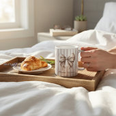 Elegant Bow Beige Stripes Name Mug コーヒーマグカップ