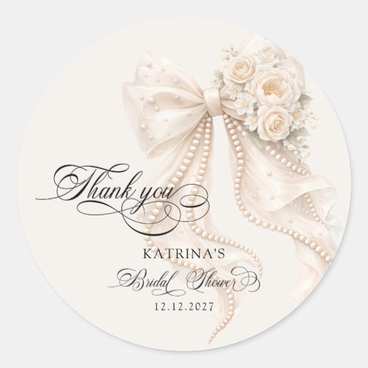 Elegant Bow Bridal Shower ラウンドシール (正面)