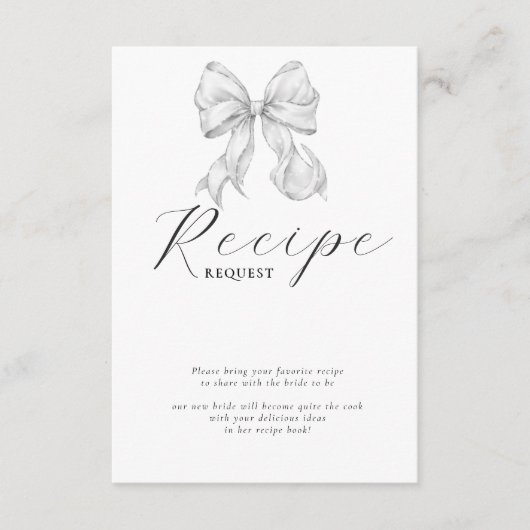 Elegant Bow Bridal Shower Recipe エンクロージャーカード (正面)