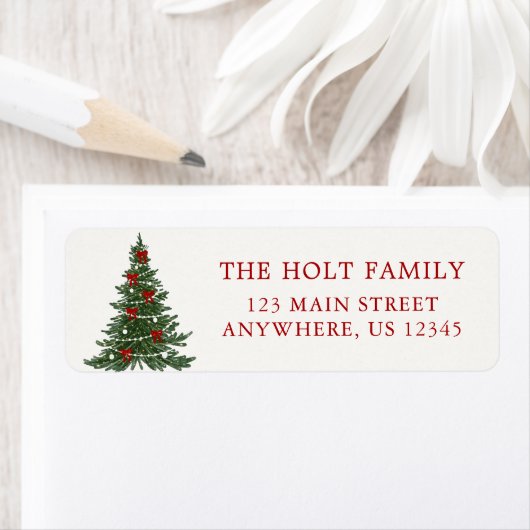 Elegant Bow Christmas Tree Address Label ラベル (インサイチュ)