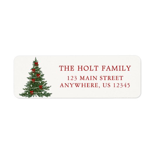 Elegant Bow Christmas Tree Address Label ラベル (正面)