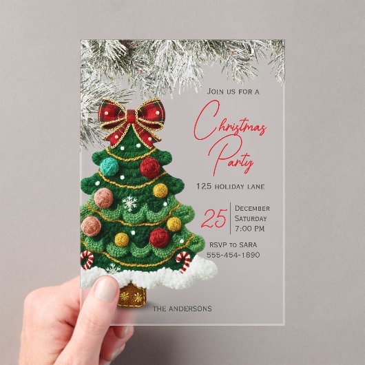 Elegant bow christmas tree party  アクリル招待状 (インサイチュ (ポータブル))