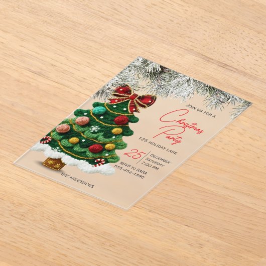 Elegant bow christmas tree party  アクリル招待状 (レイダウン)