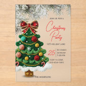 Elegant bow christmas tree party  アクリル招待状 (正面)