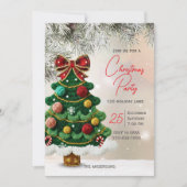 Elegant bow christmas tree party 招待状 (正面)