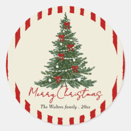 Elegant Bow Christmas Tree Party Sticker ラウンドシール