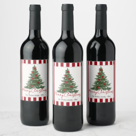 Elegant Bow Christmas Tree Party Wine Label ワインラベル