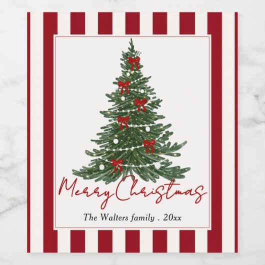 Elegant Bow Christmas Tree Party Wine Label ワインラベル (シングルラベル)