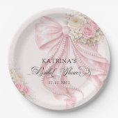 Elegant Bow Coquette Bridal Shower ペーパープレート (正面)