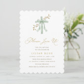 Elegant Bow Cross Sage Watercolor Greenery Baptism 招待状 (スタンド正面)