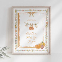 Elegant Bow Fall in Love Baby Shower Custom Sign ポスター