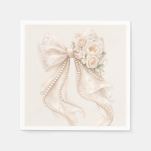 Elegant Bow Floral Baby Shower スタンダードカクテルナプキン (正面)