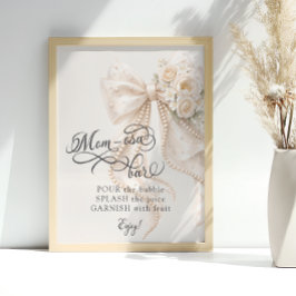 Elegant Bow Floral Baby Shower Mom-osa Bar ポスター
