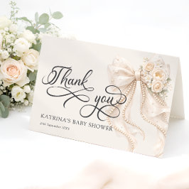 Elegant Bow Floral Baby Shower Thank You Card サンキューカード