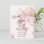 Elegant Bow Floral Blush Pink Bridal Shower 招待状 (スタンド正面)
