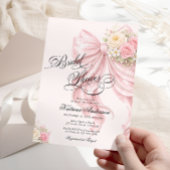 Elegant Bow Floral Blush Pink Bridal Shower 招待状
