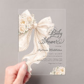 Elegant Bow Floral Boho Girl Baby Shower アクリル招待状 (インサイチュ (ポータブル))